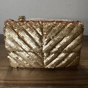 Nicole Miller Gold Sequin Chain Strap Crossbody Small Bag‎ Purse Card Slots NWT